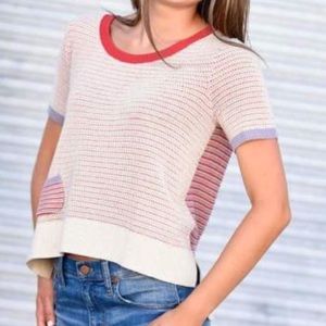 Red and light blue cute short sleeve sweater!